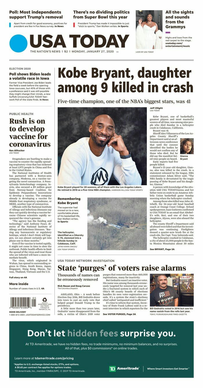 January 27 Cover of USA TODAY