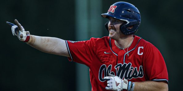 Ole Miss star Time Elko celebrates a homer en route to their trip to the Super Regionals